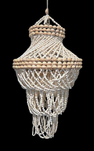 Vintage Seashell Cowrie Puka Shell Tiered Chandelier Boho Coastal Nautical Beach