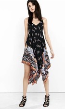 Express Black Floral Garden Fairy Dress Sz Small Asymmetrical Handkerchief Hem