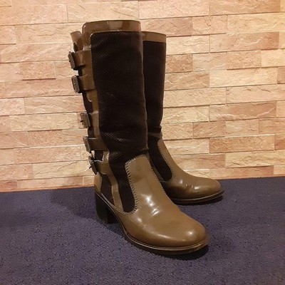 CHANEL long Heel Boots Shoes Women Size 36 1/2 COCO MARK green Rare