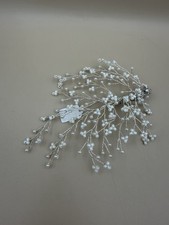 Bridal Pearl Beaded Hair Clip White Silver Wedding Hair Vine Accessory