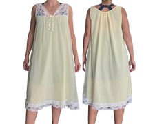 VTG 70s Miss Elaine Pastel Yellow Nylon Short Baby Doll Nightgown Sz M Coquette