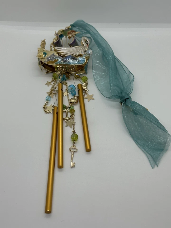 Kirks Folly Swan Boat Wind Chime Enamel Rhinestone Nautical Decor 11” x 3” Rare - Image 4 of 4