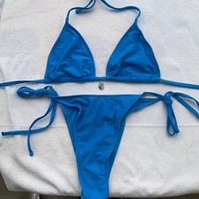 Large Turquoise Triangle Top Bikini Tie Side Bottoms Seashell Charm