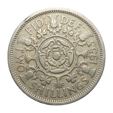 1953 UK 2 Shillings Florin Elizabeth II Tudor Rose Copper-Nickel Coin