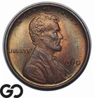 1910 Lincoln Cent Wheat Penny, Satin Green Luster, Near Gem BU++, Beautiful!