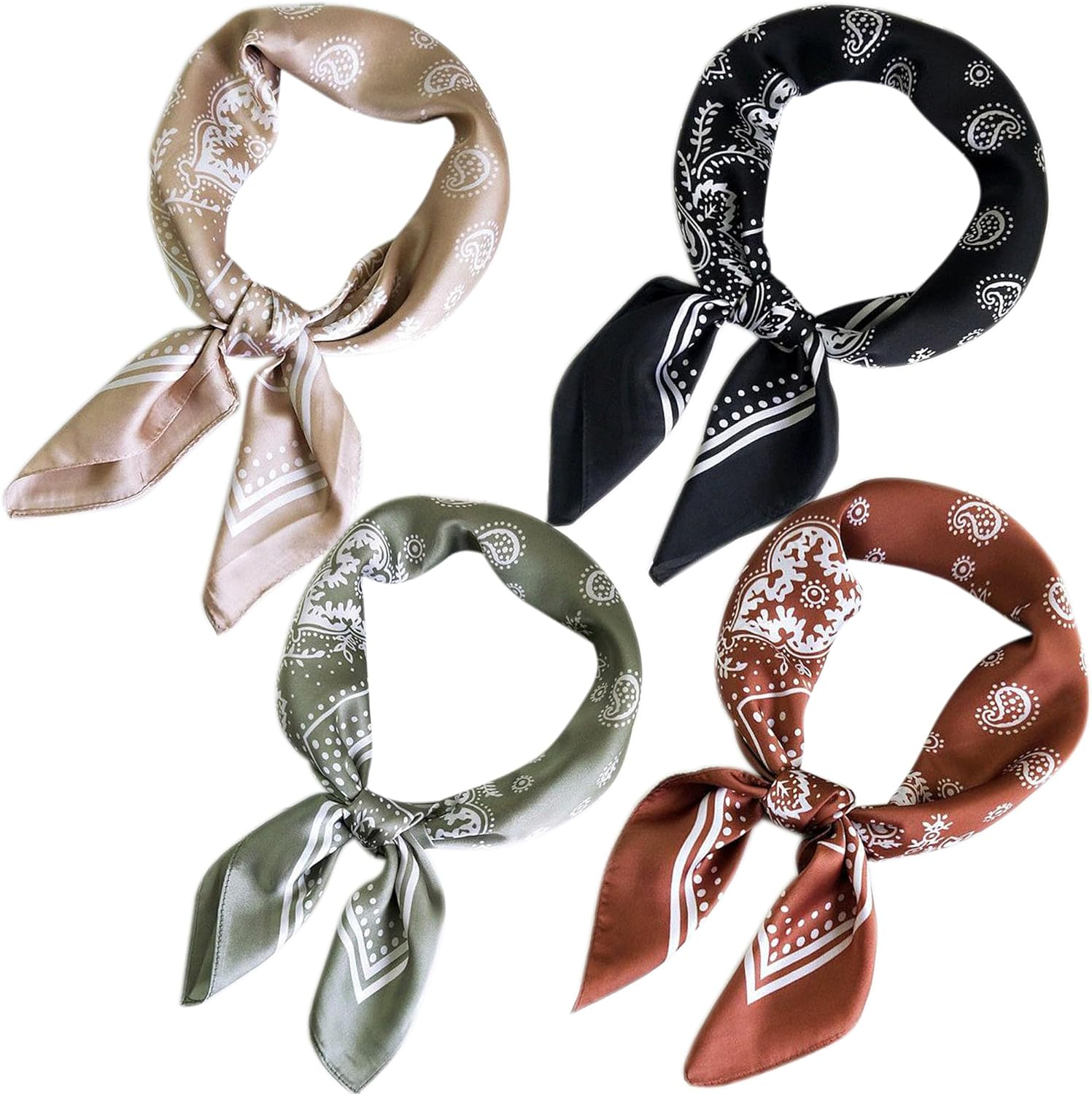 4Pcs Soft Silk Satin Scarf for Women Neck Hair Wrap Accessory