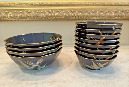 12 VTG OTAGIRI "BIRD OF PARADISE" PORCELAIN BOWLS ~ (4) 6"W & (8) 4 5/8"W~GREAT!