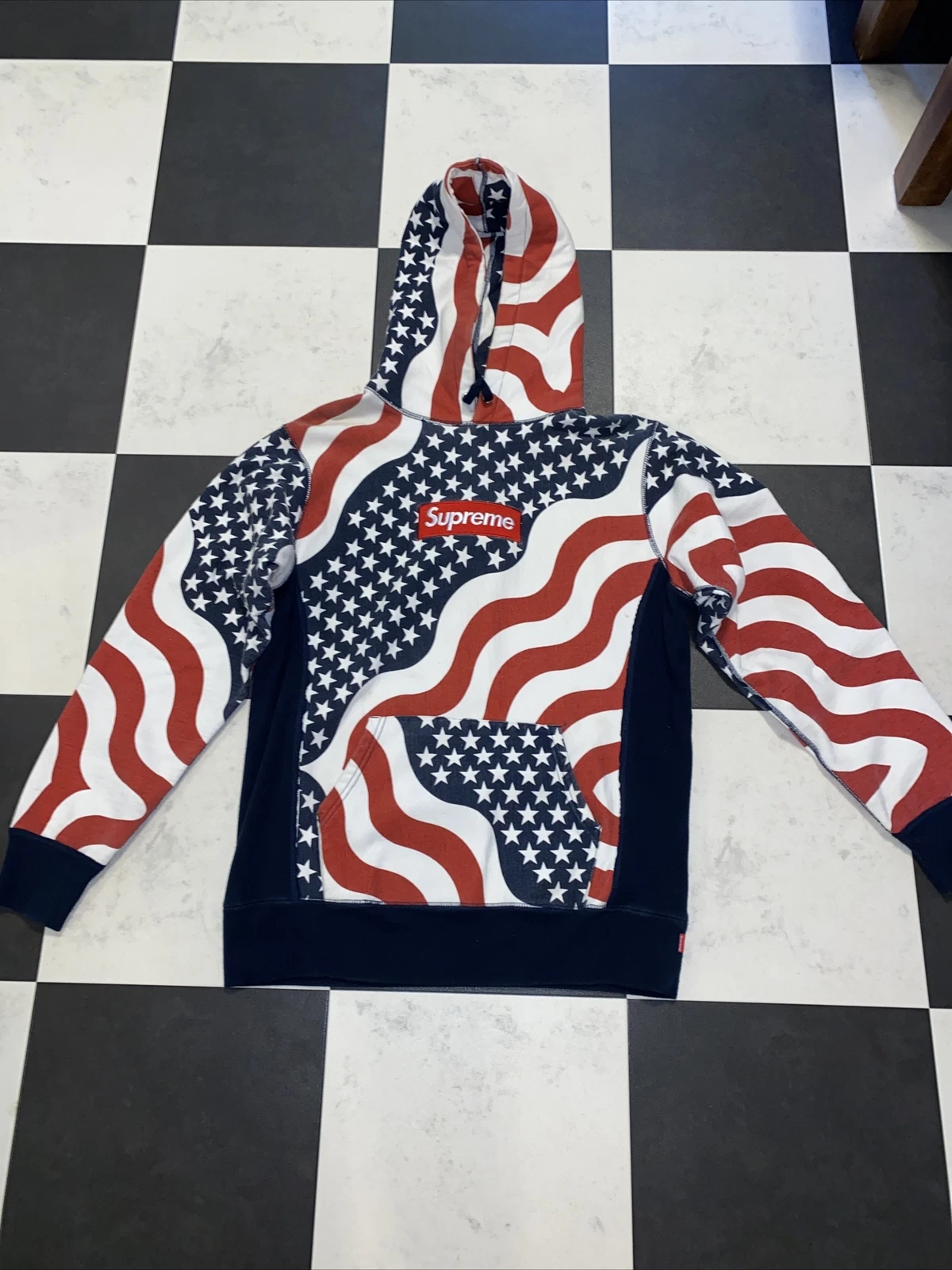 Pull à capuche logo Supreme Box « États Unis/drapeau américain » FW14 taille moyenne
