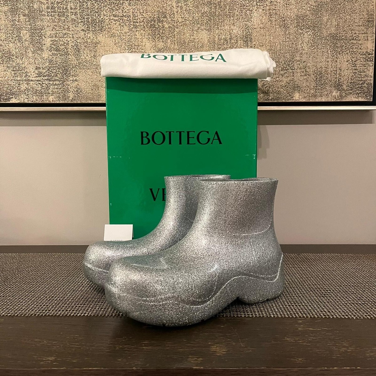 Bottega Veneta , Puddle Ankle Boots Spark Rubber in Silver , BNWB