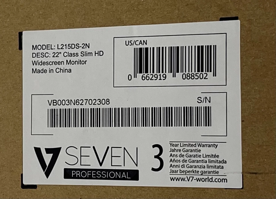 V7 21.5" FHD 1920x1080 TN LED Monitor - L215DS-2N - Image 2 of 2