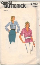 6763 Vintage Butterick SEWING Pattern Misses Loose Fitting Blouse 8 Button Up 
