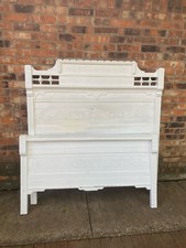 Beautiful White Antique Hand Carved Wood Bed Full Headboard Footboard