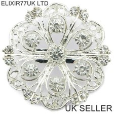 JOB LOT SILVER DIAMANTE FLOWER PIN BROOCH WEDDING BOUQUET BRIDAL LADIES BROACHES