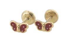 14K Gold butterfly Enamel Stud Earrings whit Screw Back