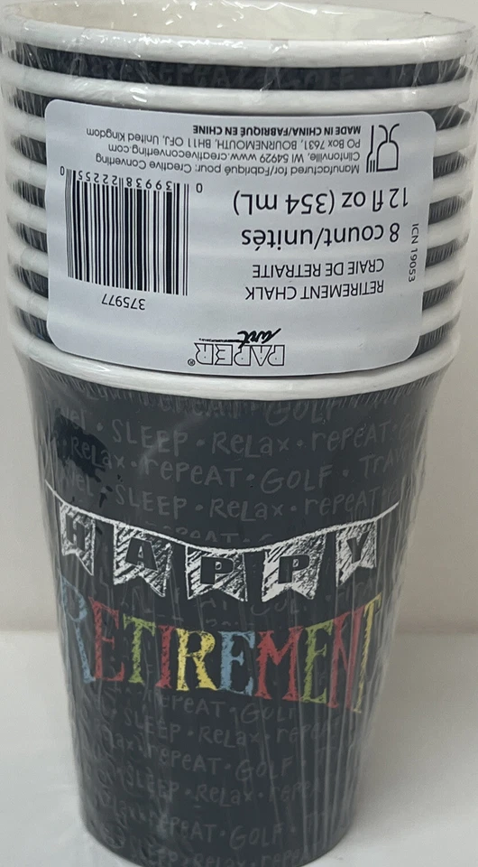 Retirement Chalk 12oz Paper Cups 8 Per Pack New!!! - Image 2 of 2