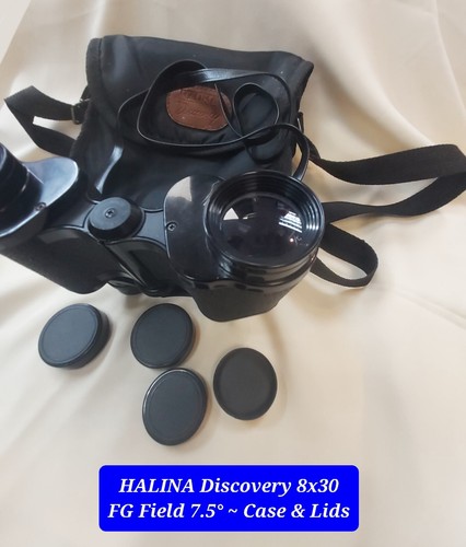 HALINA Discovery 8x30 Binoculars+ Lids +Soft Case & Straps Wide Angle F=7.5° VGC - Picture 8 of 23