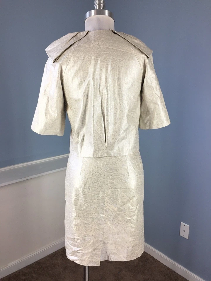 Etcetera Xs 0 2 银色亚麻聚乙烯裂纹人造皮革裙套装腰带别致工作 — 第 2/4 张图片