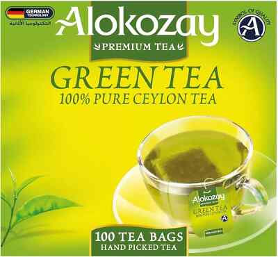 Alokozay Green Tea Green Tea 100% Pure Ceylon Tea 100 Tea Bags Hand Picked Tea