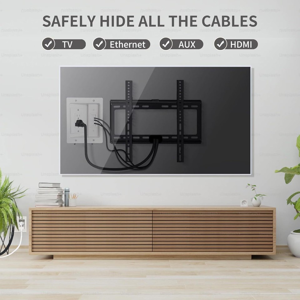 Cord Hider Recessed Outlet for Wall Mount TV inWall Cable Management