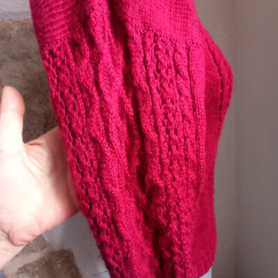 Pull Vintage Rose Foncé En Pure Laine Fait Main - Taille 38-40 - Occasion Très Bon état