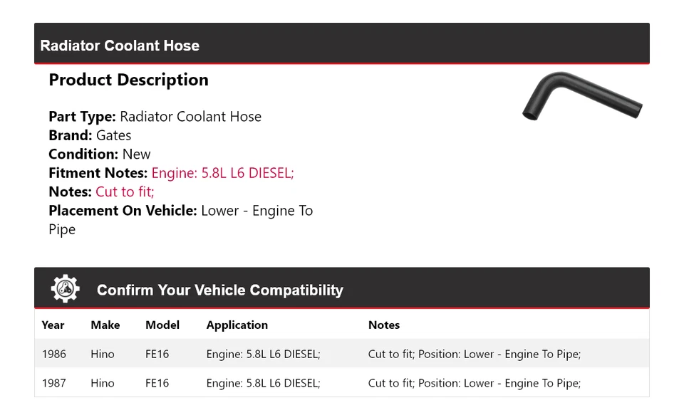 Mangueira inferior do líquido de arrefecimento do radiador Hino FE16 1986-1987 - Motor para portas de tubulação - Imagem 2 de 4