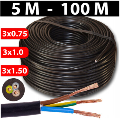 SCHLAUCHLEITUNG H03VV-F Kabel Stromkabel H03VVF Schwarz 3x0.75 3x1.0 3x1.5mm²   