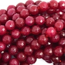 Natural 4/6/8/10mm Faceted Deep Red Jade Gemstone Round Loose Beads 15'' Strand