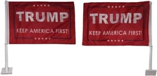 Trump Keep America First! Red 12x18 Double Sided Rough Tex Knit Nylon Car Flag