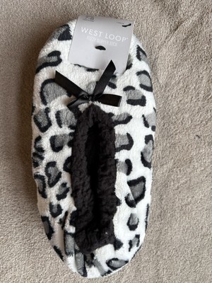 NWT West Loop Women's Fuzzy Slipper Socks Sz 9-10 Black and white Leopard Print
