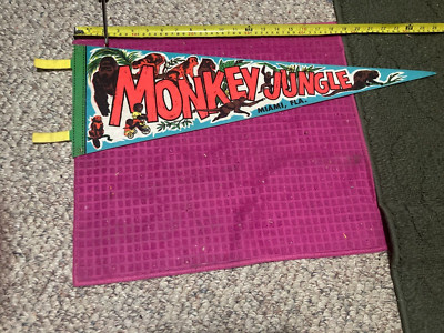 Vintage Souvenir Pennant Monkey Jungle Miami Florida FL GORILLA Chimp -SHIP FAST