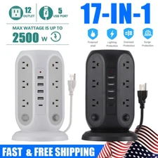17-in-1 Surge Protector Tower Power Strip 12 Outlets 5 USB Ports w/6.23 ft Cord 
