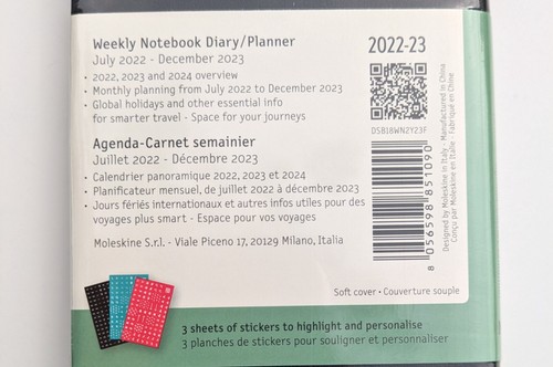 MOLESKINE 2022-2023 Diary Planner EXPIRED —Soft Cover in Black (18 Month 14x9cm) - Picture 2 of 2