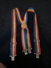 Sierra Rainbow Suspenders Mens No. 110 2 Inch Wide Vintage Mork  Mindy Cowhide