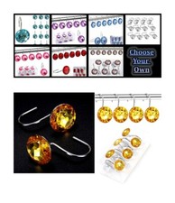   "Crystal Bling" Round Shower Curtain Hooks   - New - 12 Shower Curtain Rings