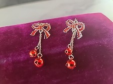 Dangling Christmas Bow With Bells Pierced Earrings