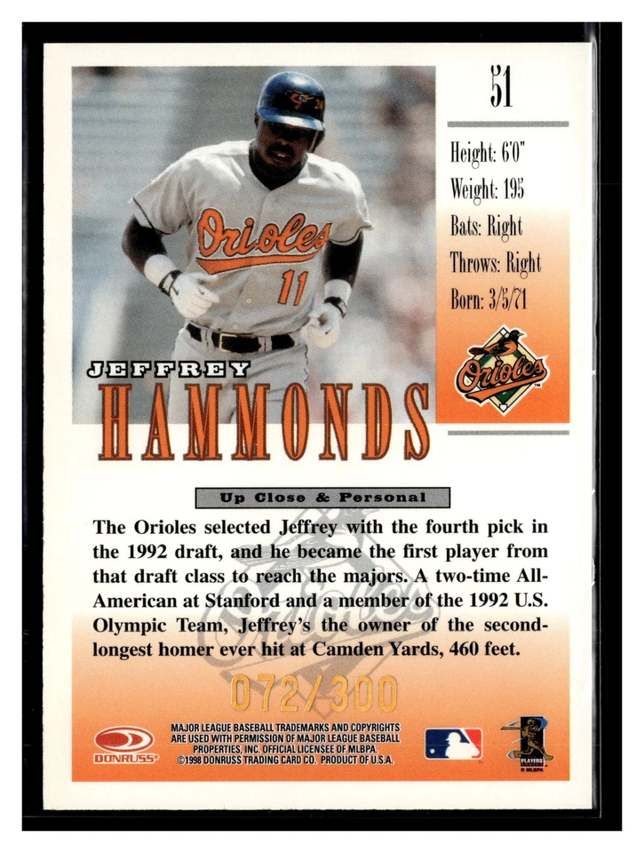 1998 Studio #51 Jeffrey Hammonds Studio Proofs Gold #/300 - Image 2 of 2