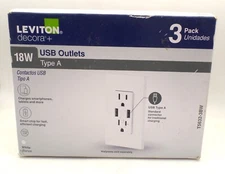 LEVITON T5632-3BW 15A DECORA COMBO DUPLEX OUTLET & USB CHARGER WHITE 3-PACK