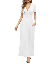 Women's Casual Dress with Pockets (White, Medium)