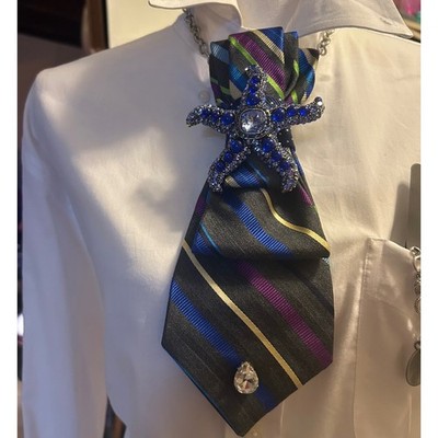 Tommy Hilfiger Upcycled Tie Necklace Blue Starfish Brooch Paparazzi Bracelet Set