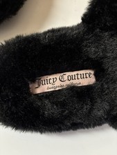 Juicy Couture Women's Slide Slippers Faux Fur Crystals, Black Size 9