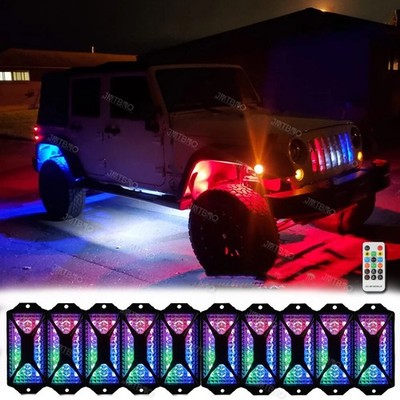 RGB Multicolor Underglow 10 Pods LED Rock Light Remote Control For Jeep Wrangler