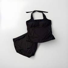 Lands End Swimsuit Womens Plus Size 26W Black Tankini 2 Piece RETRO PINUP