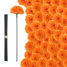 100PCS 2.5" Orange Artificial Marigold Flower Heads with Stems