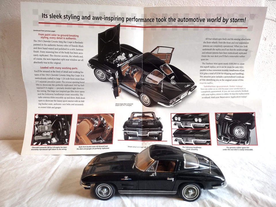 Chevrolet Corvette Sting Ray 1963 cupé diecast Danbury como nuevo 1:24 con folleto Foto 2 de 4