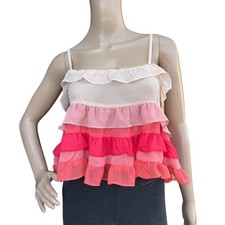 Storia Women S Pink Coral Ombre Ruffled Cami Top NWT Adjustable Strap Tie Back