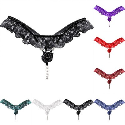 Sexy Lace Thong G string for Women with Pearl Detail Multiple Colors Available