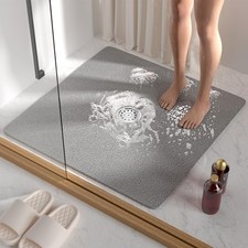 HITSLAM Square Shower Mat, 27 x 27 Inch Non Slip Bath Mat for Tub, Soft PVC