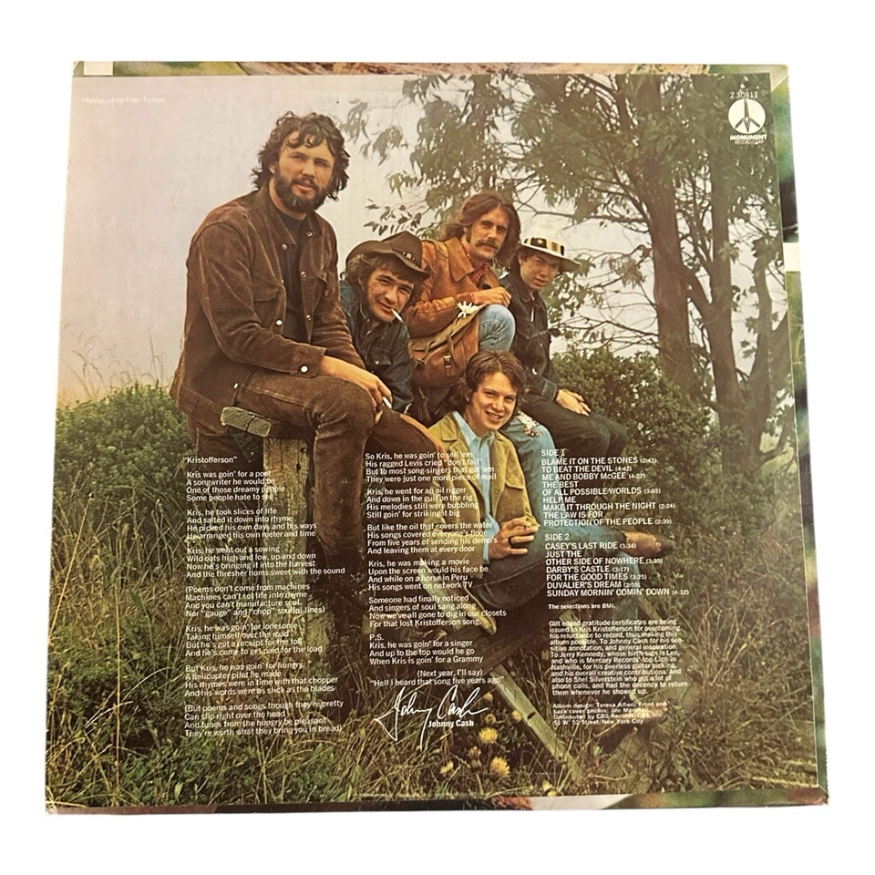 KRIS KRISTOFFERSON Me And Bobby McGee 1971 Monument Slp806 NM/NM Country Folk LP Foto 2 de 4