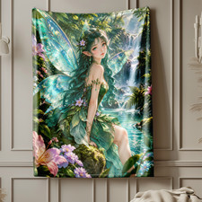 Woodland Waterfall Fairy Coral Fleece Blanket
