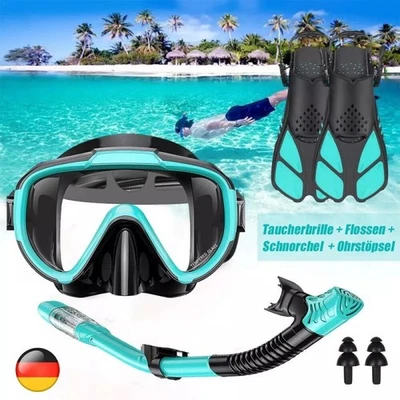 Profi Schnorchelset Erwachsene mit/ohne Flossen, Panorama Taucherbrille S/XL - Bild 1 von 4